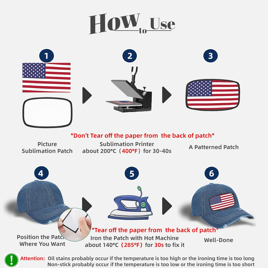 60 PCs Sublimation Patches - Iron On Blank Patches for DIY Crafts Hats