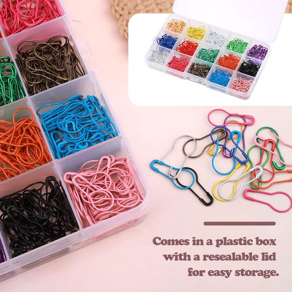 Lunarm Safety Pins 600pcs, Colorful Metal Knitting Bulb Pins Storage