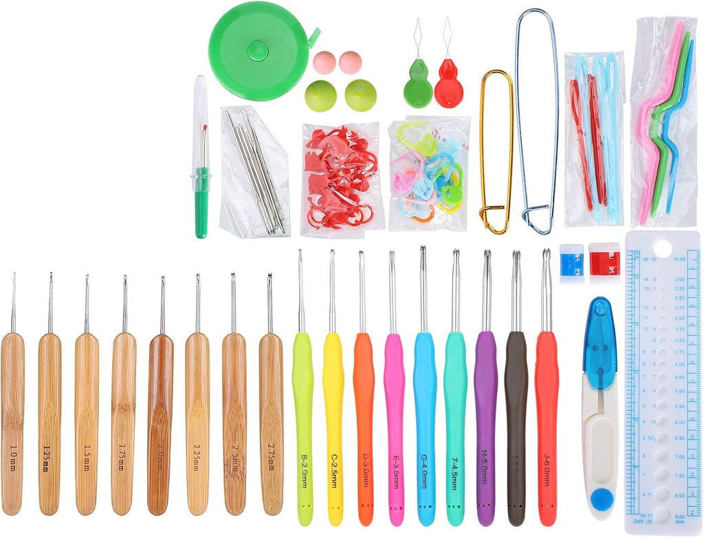 17pcs Crochet Hook Set, Soft TPR Handle Bamboo Aluminum Needles 1-6mm