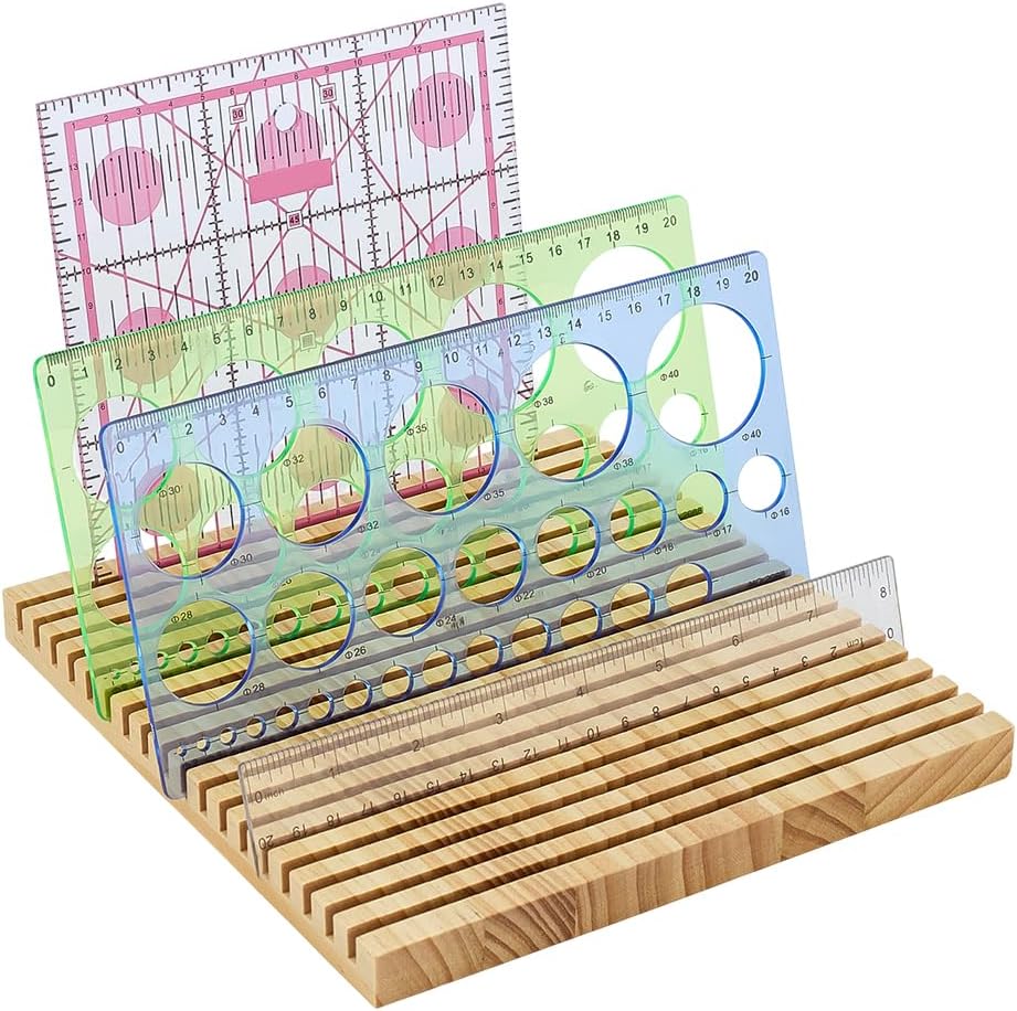 PH PandaHall 18-Slot Wooden Quilting Ruler Holder, 7.87x8.27 inch