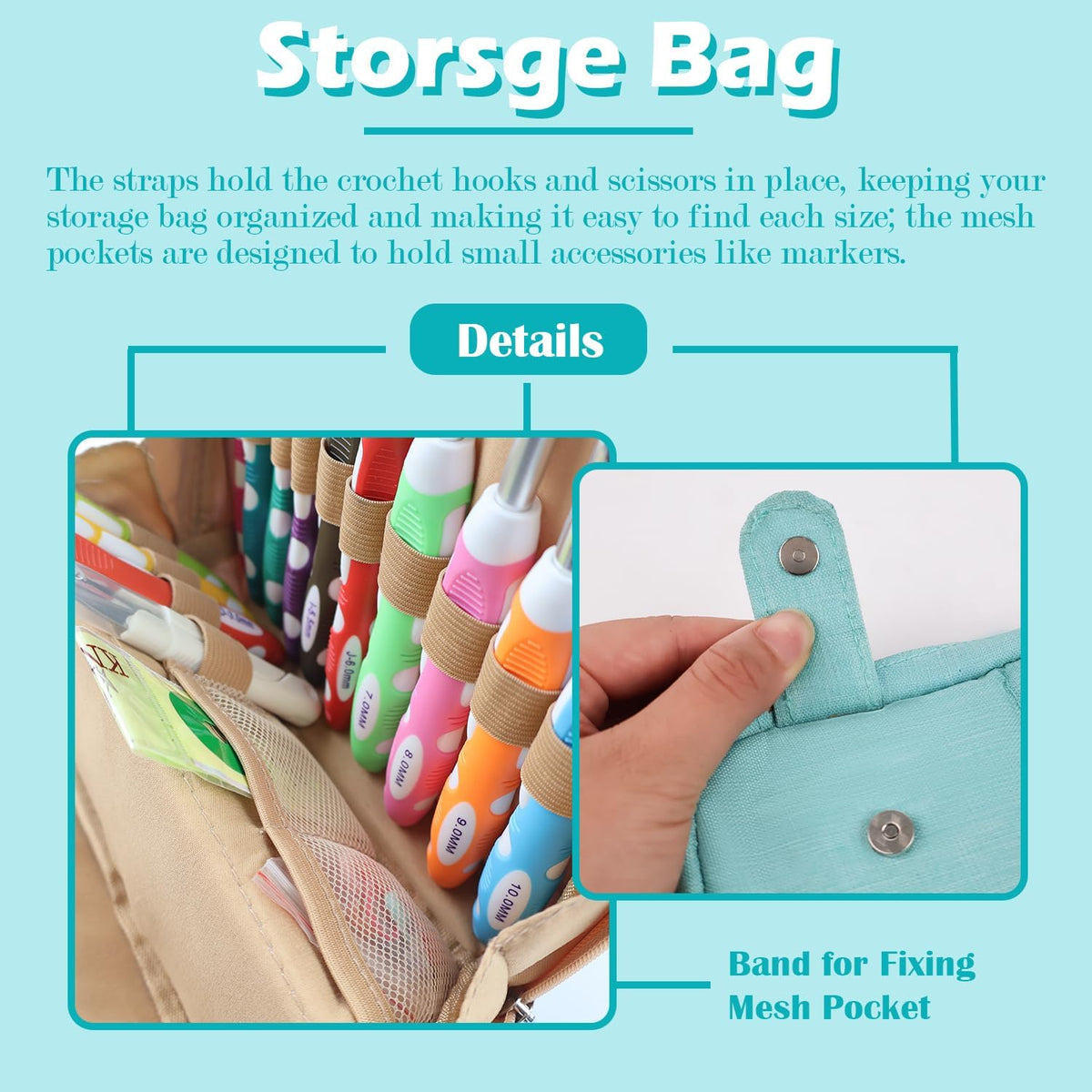 Novelchet Ergonomic Crochet Hooks Set with Case 2.0-10.0mm(B-N) Aqua