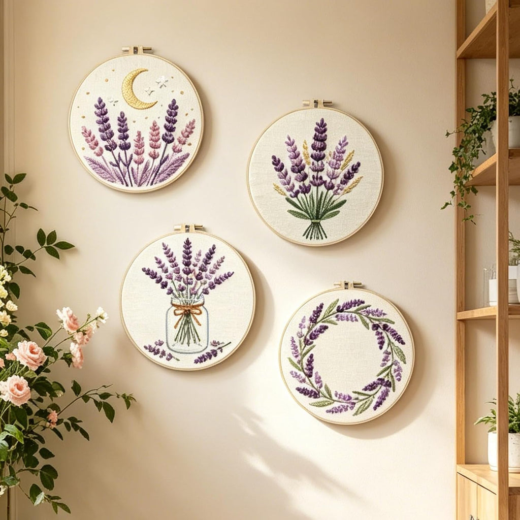 FREEBLOSS 4 Sets Embroidery Kit for Beginners Needlepoint Embroidery