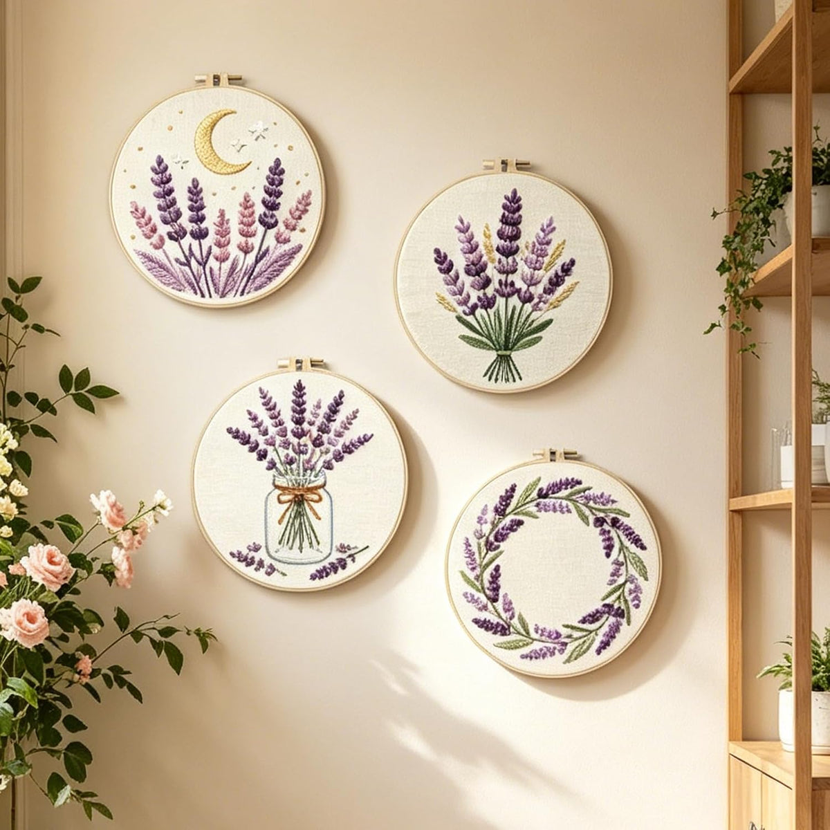 FREEBLOSS 4 Sets Embroidery Kit for Beginners Needlepoint Embroidery