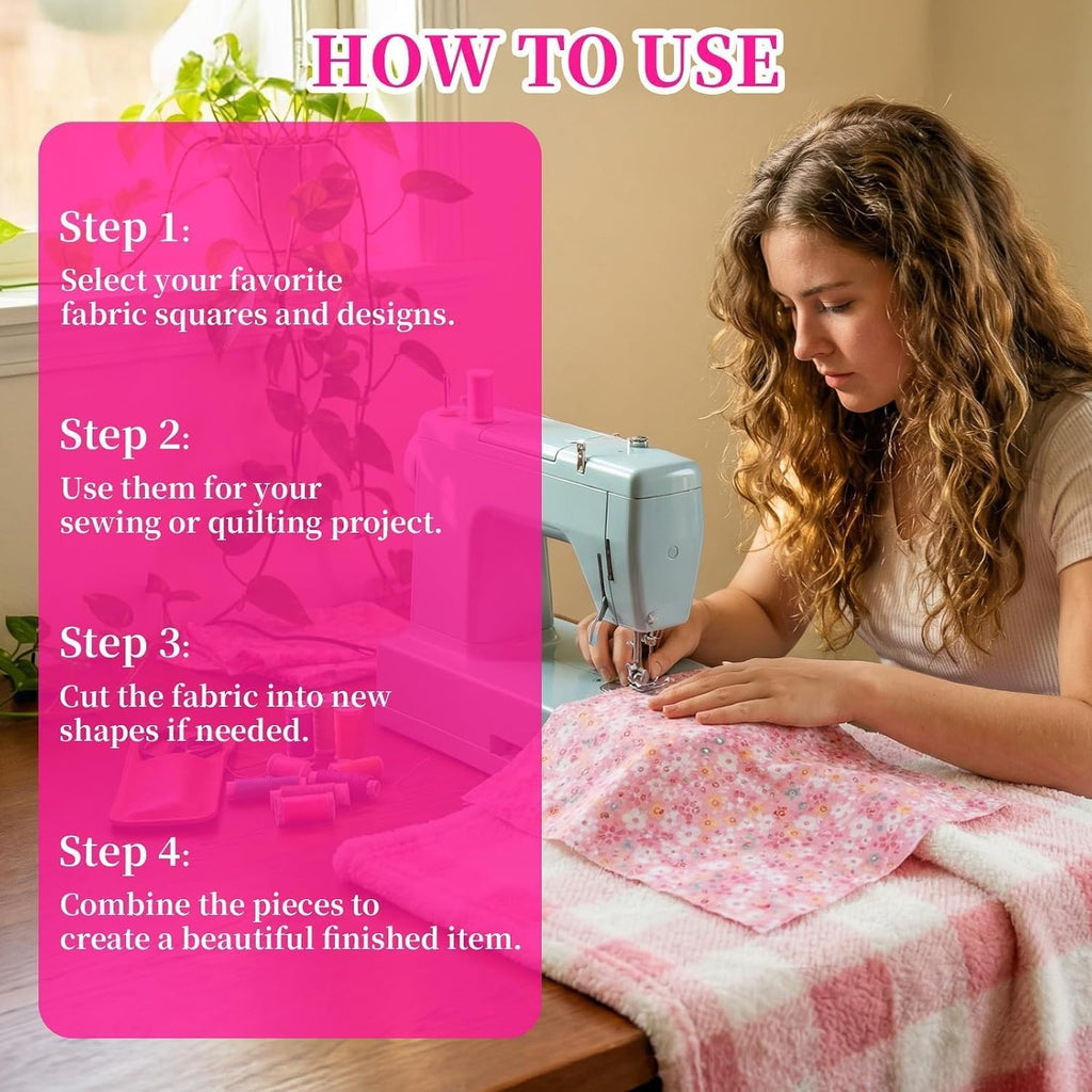 14PCS 10x10 Inch Pink Cotton Fabric Squares for Quilting, Pre-Cut