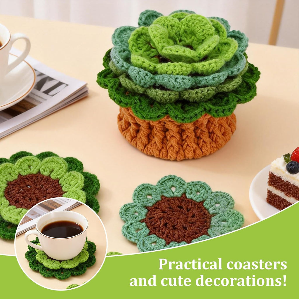 kjcbkcb 6Pcs Crochet Kit for Beginners Cute Potted Plant Cup Mats