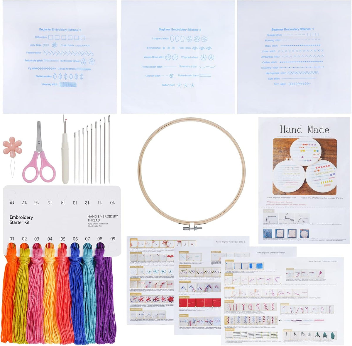Lystaii Beginners Embroidery Stitch Practice kit, 3 Sets Embroidery