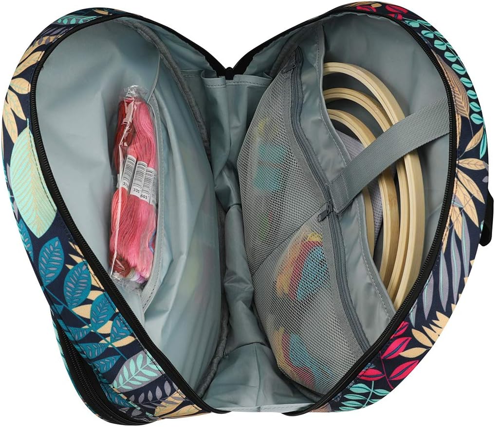 Shinyzone Cross Stitch Storage Bag with Leaf Print, Embroidery