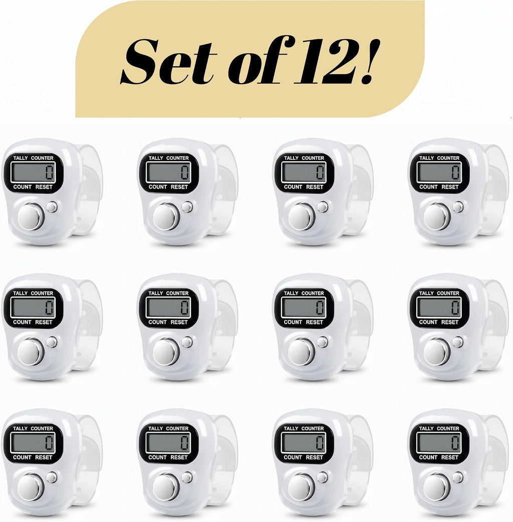 SET OF 12 White Digital Finger Counters | White Tasbih/Dhikr Counters