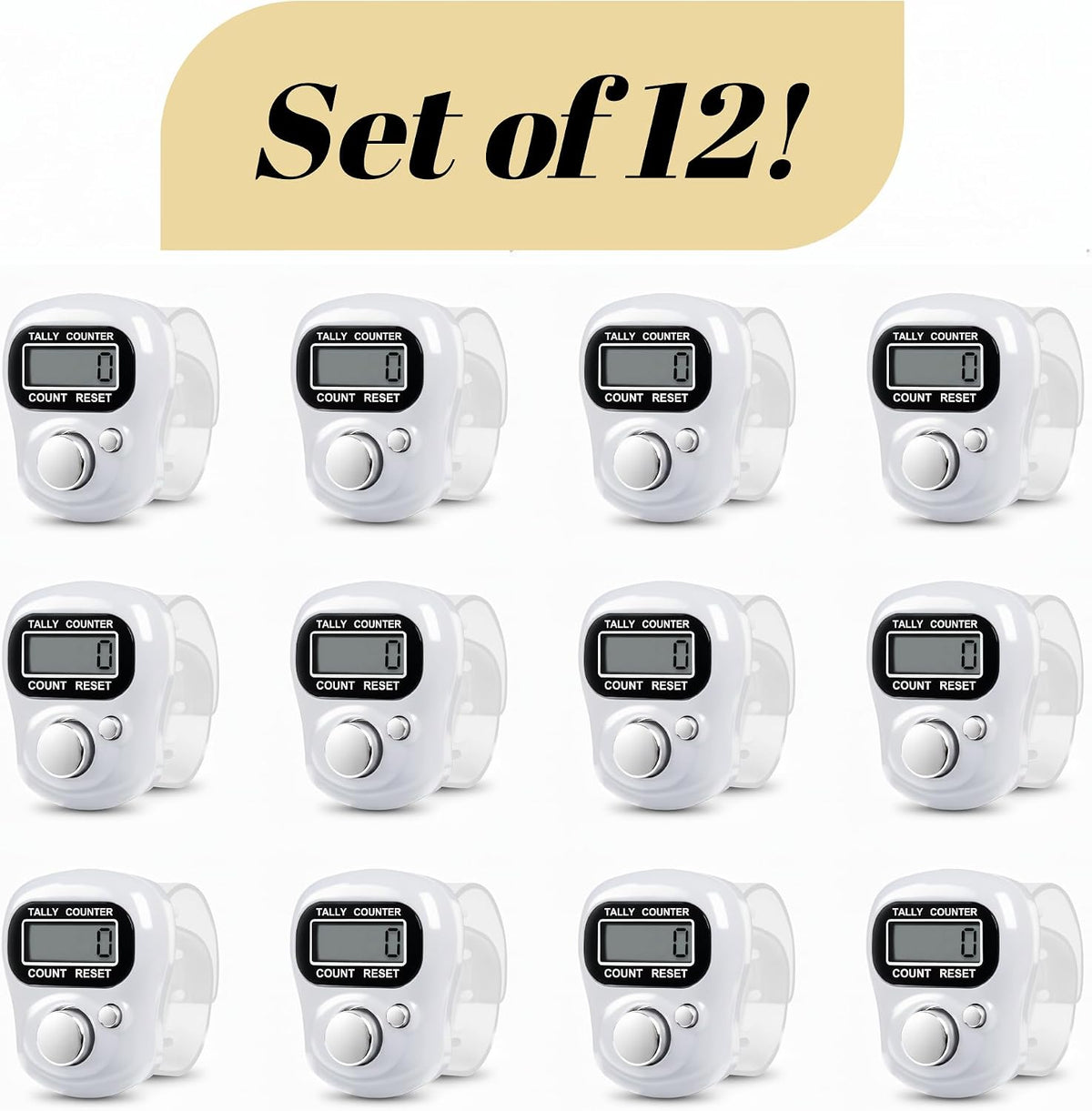 SET OF 12 White Digital Finger Counters | White Tasbih/Dhikr Counters