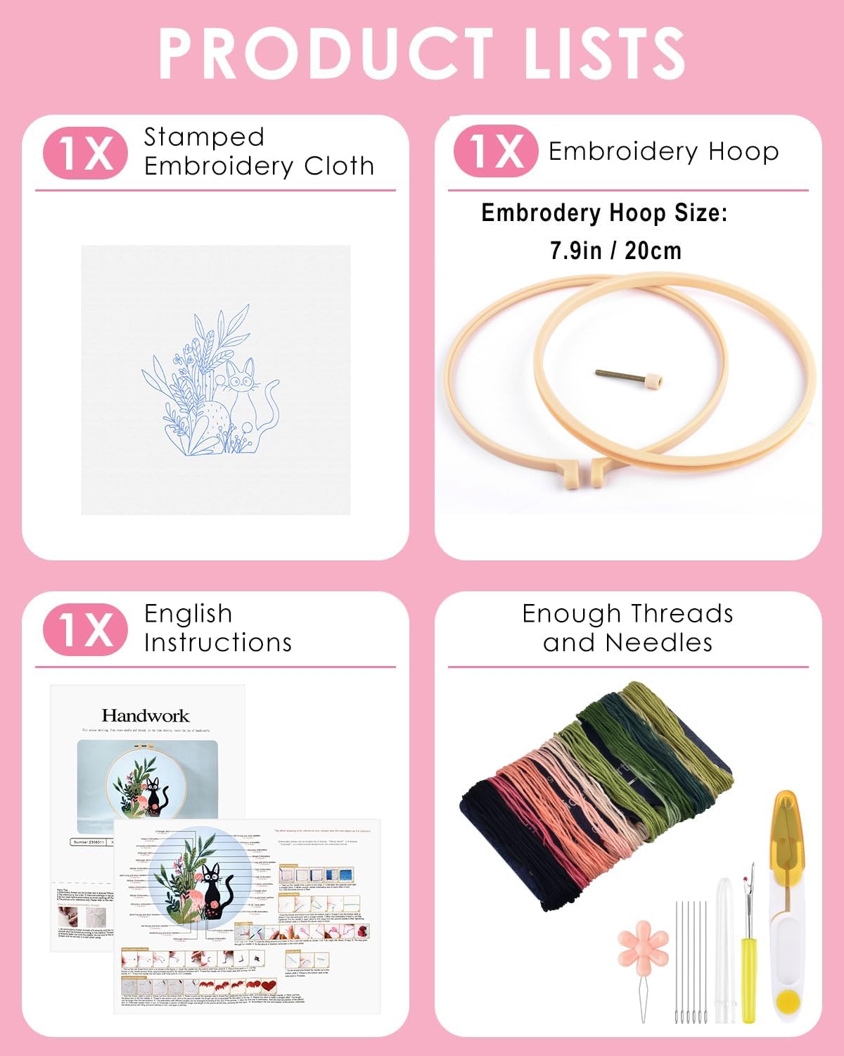 TINDTOP Embroidery Kit for Beginners Adult, Cat Embroidery Kit