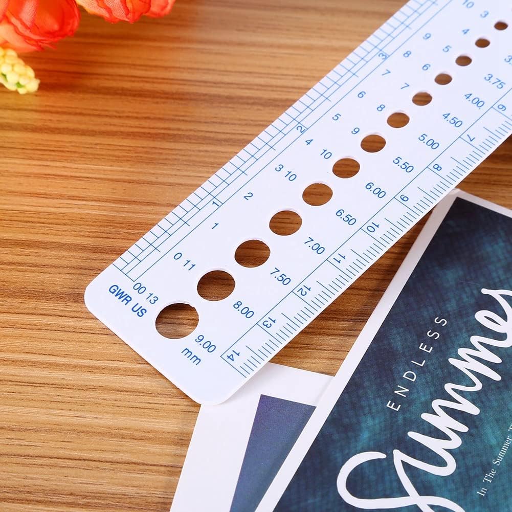 Plastic Knitting Needle Gauge Ruler, 2 to 10 mm US 0 to 15 Size Sizer