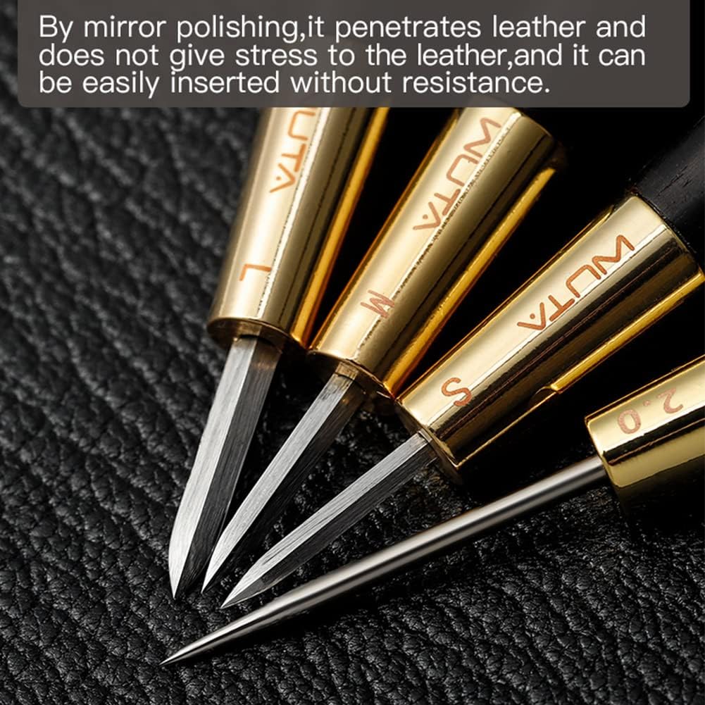 WUTA Round Shape Stitching Awl Ebony Blackwood Handle Leather Craft