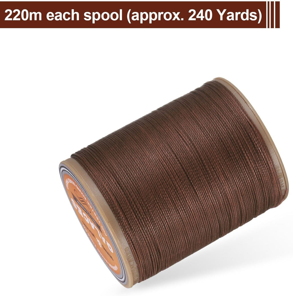 uxcell Round Leather Sewing Waxed Thread 220m/240 Yards 420D Dark