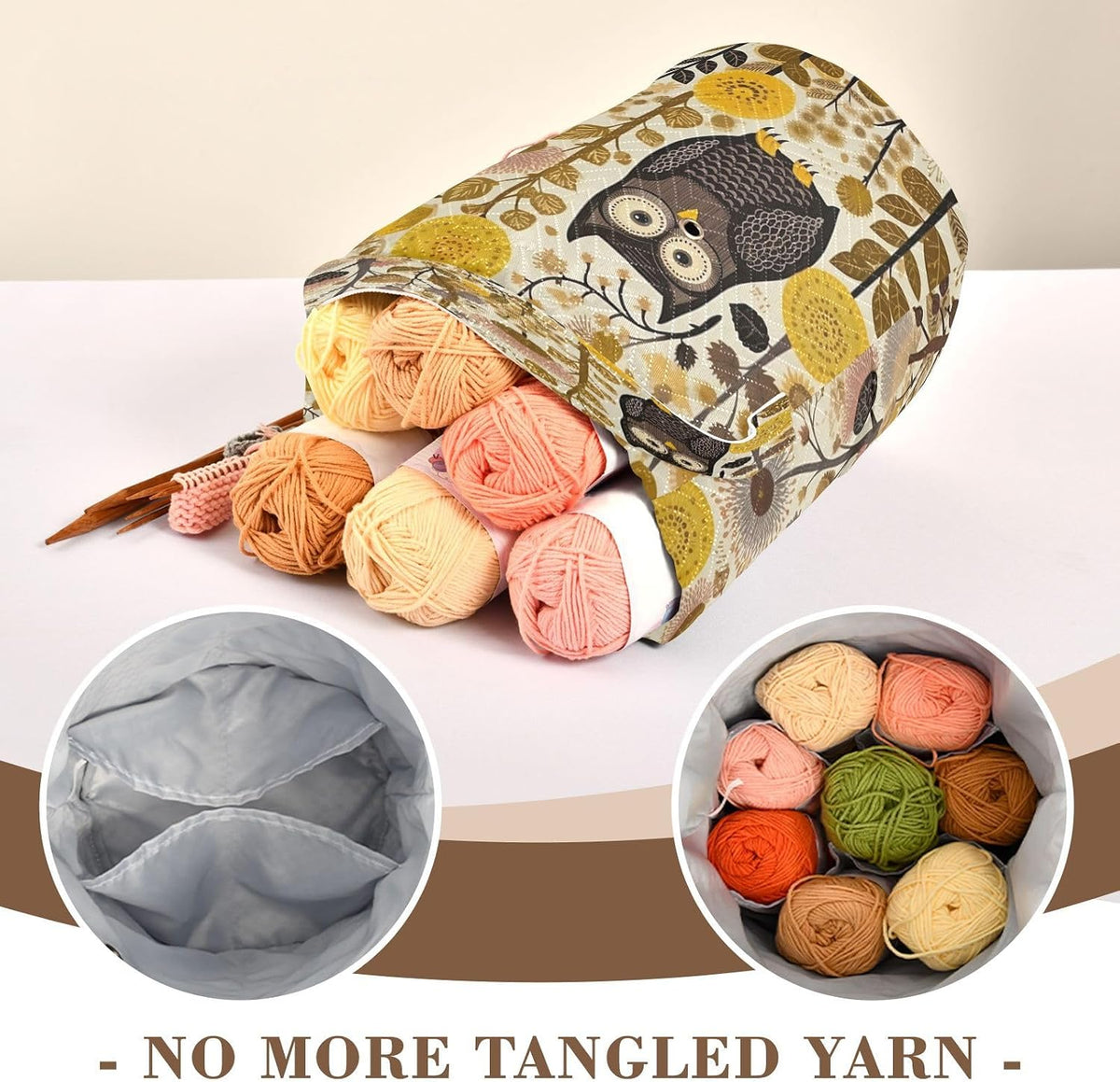 YETTASBIN Flower Owl Yarn Storage Bag, Large Crochet Knitting Bag