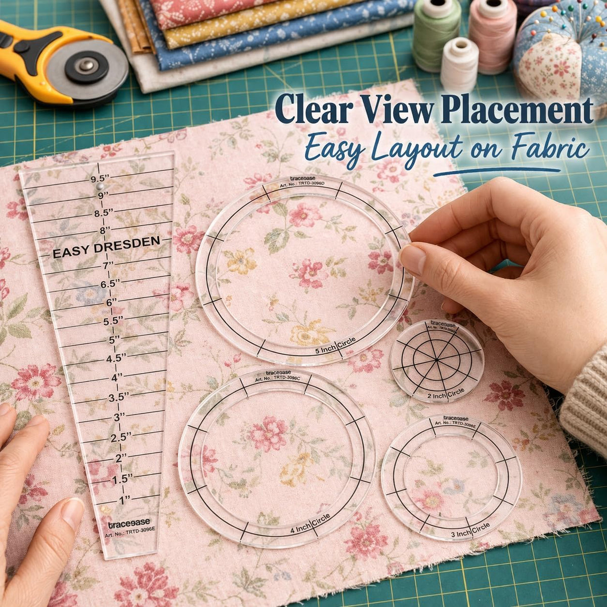 Traceease 5 Pcs Clear 4mm Acrylic Quilting Template Ruler Set, 10 Inch