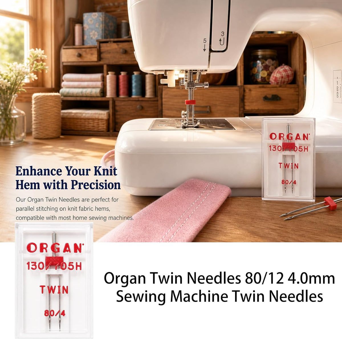 Organ Twin Needles 80/12 4.0mm, Sewing Machine Twin Needles
