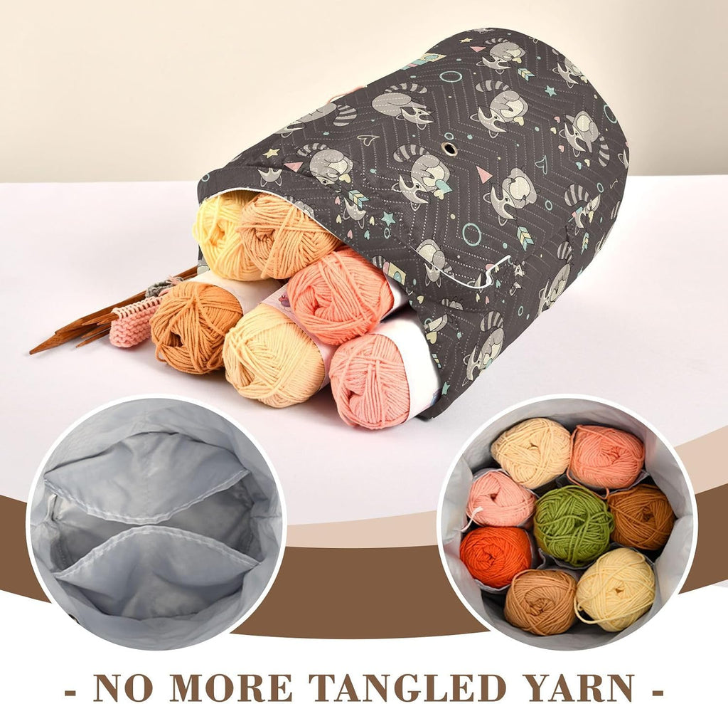 Cute Animals Raccoons Black Crochet Bag Organizer Yarn Storage Bag
