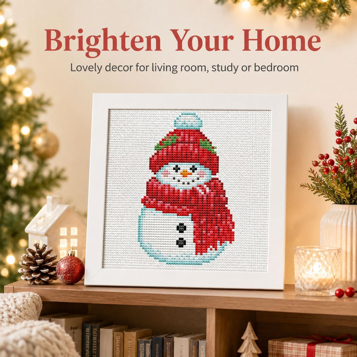 WUSARPLY Christmas Snowman Stamped Cross Stitch Kits for Adults with