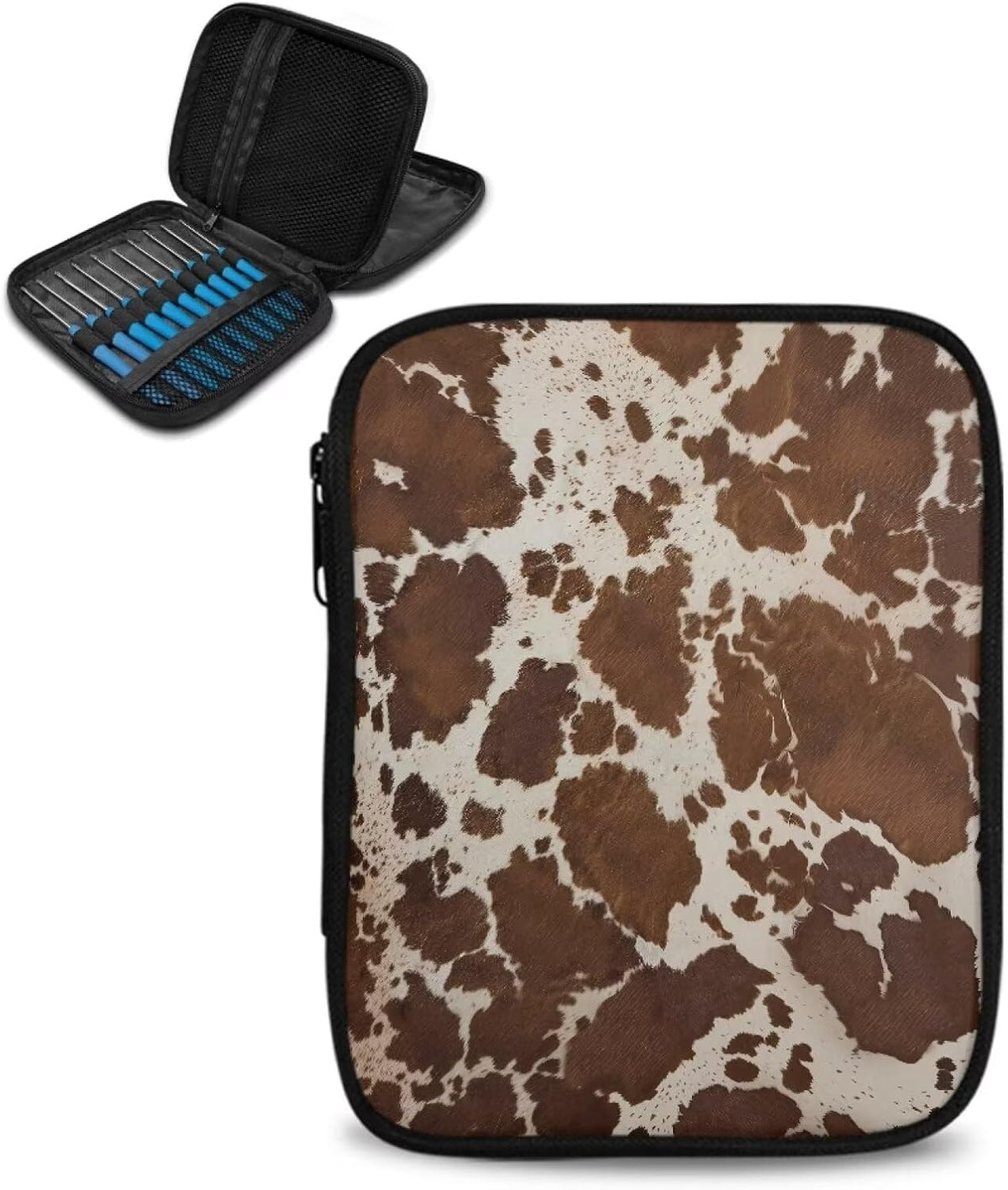Brown Crochet Hook Case Empty Cow Print Knitting Needle Case Organizer