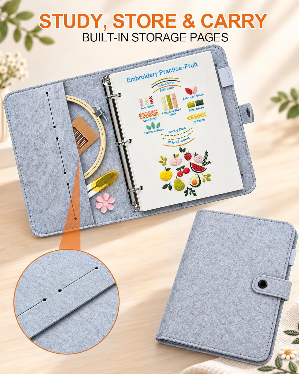 Thinas Embroidery Stitch Book Kit for Adults, 20 Stitches, Removable