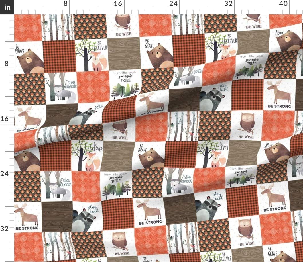 Spoonflower Fabric Woodland Patchwork Quilt Bear on Cotton Poplin