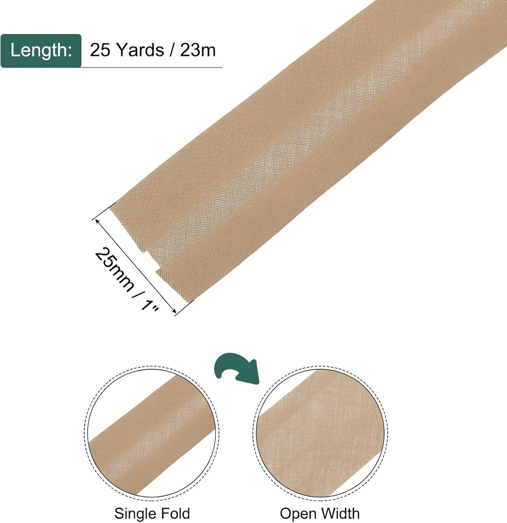 MECCANIXITY 1 Inch Single Fold Bias Tape Khaki 25 Yards