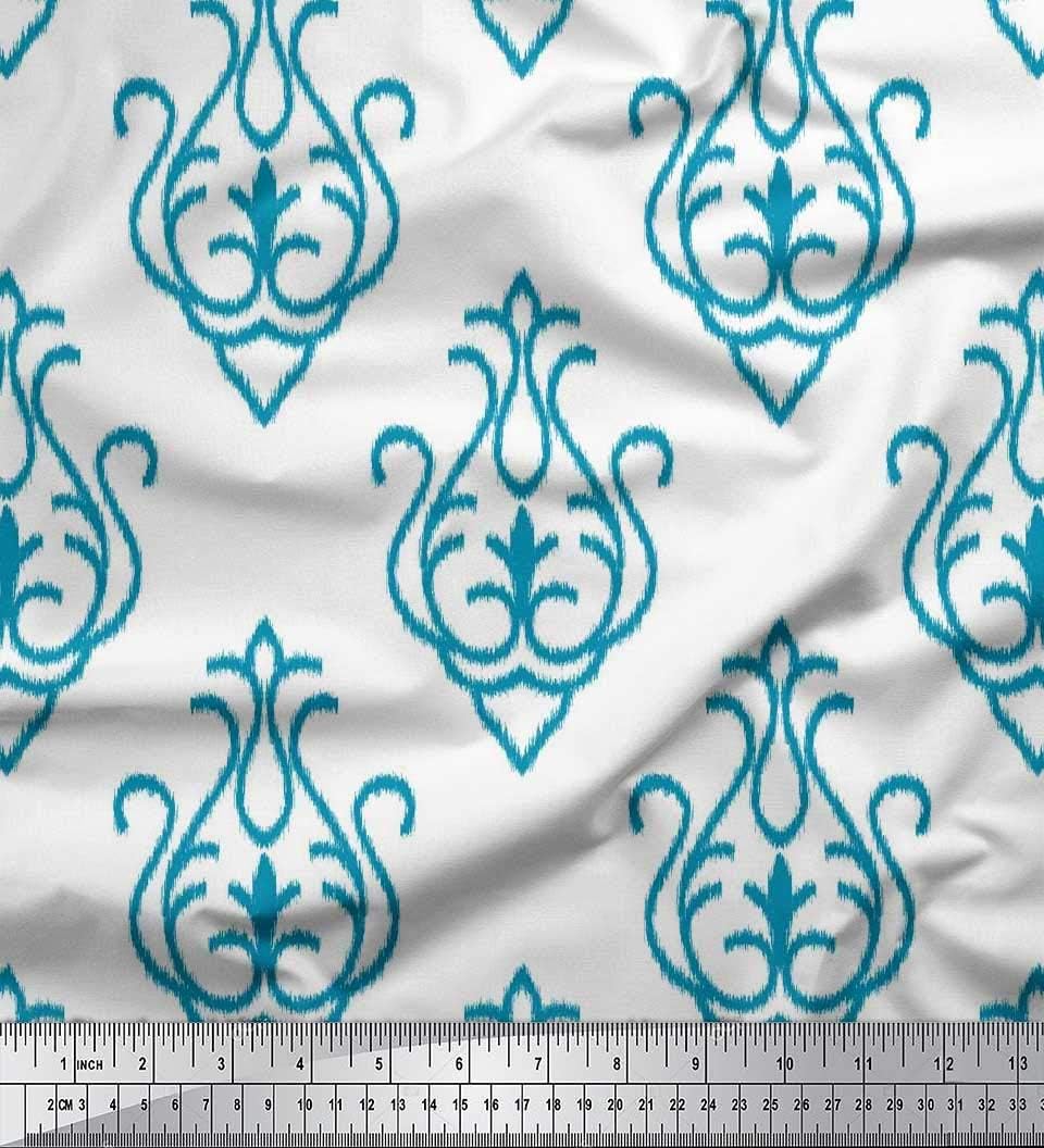 Soimoi Cotton Canvas Fabric Damask Ikat Print Fabric by Yard 56 Inch