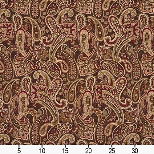 Red, Gold and Brown Woven Paisley Upholstery Fabric by The Yard - SKU