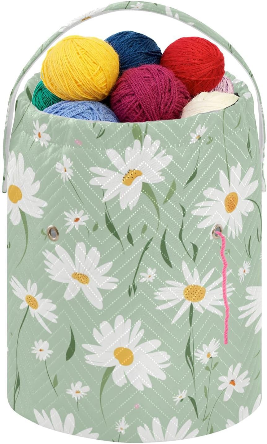 Fustylead Cute Daisy Flowers on Light Green Background Yarn Crochet
