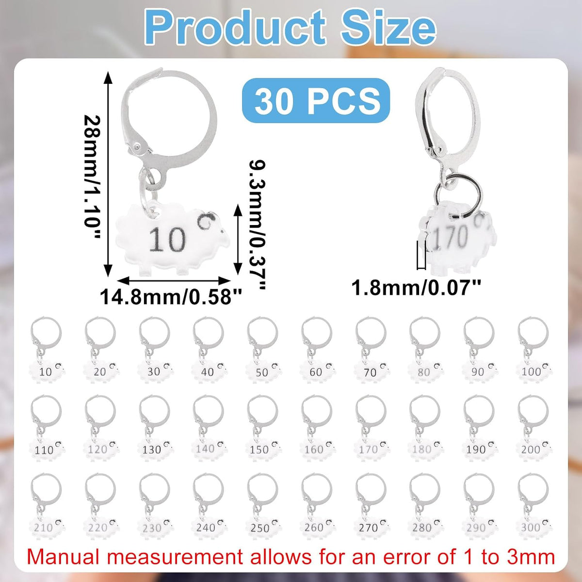 YuGtcen 30 PCS Sheep Stitch Markers for Crocheting (Number 10-300)