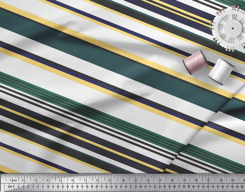 Soimoi Cotton Canvas Blue Fabric - by The Yard - 56 Inch Wide - Stripe