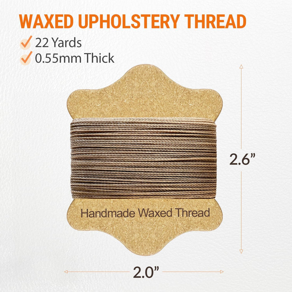Waxed Sewing Thread (Khaki Color), Heavy Duty Needles (11 PCS) Large