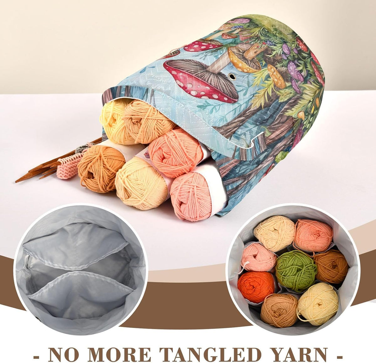 Fustylead Watercolor Colorful Mushrooms in Forest Large Yarn Storage