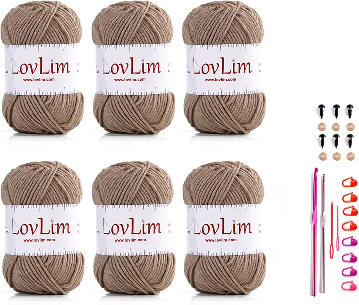 Yarn Pack, 6 skeins of 50g Each, Soft Cotton Yarn for Crochet and