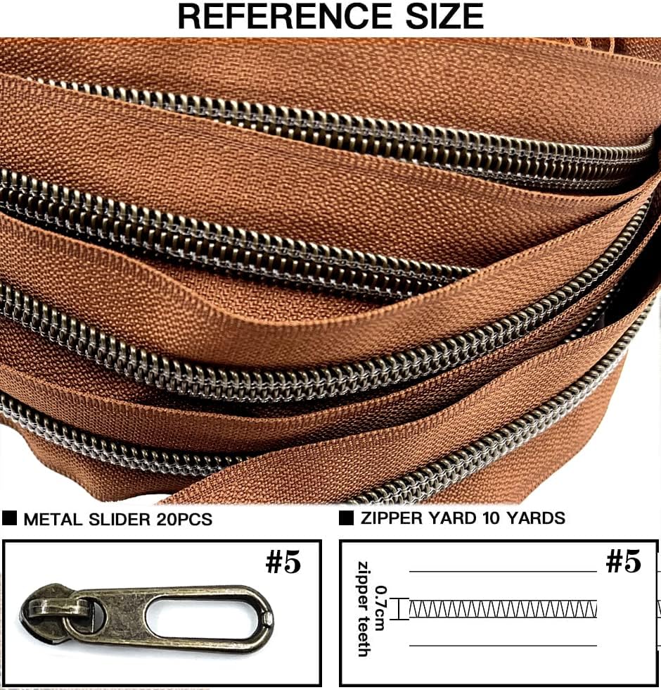 YIXI-SBest Metallic Nylon Coil Zippers #5 10 Yards Sewing Zippers Bulk