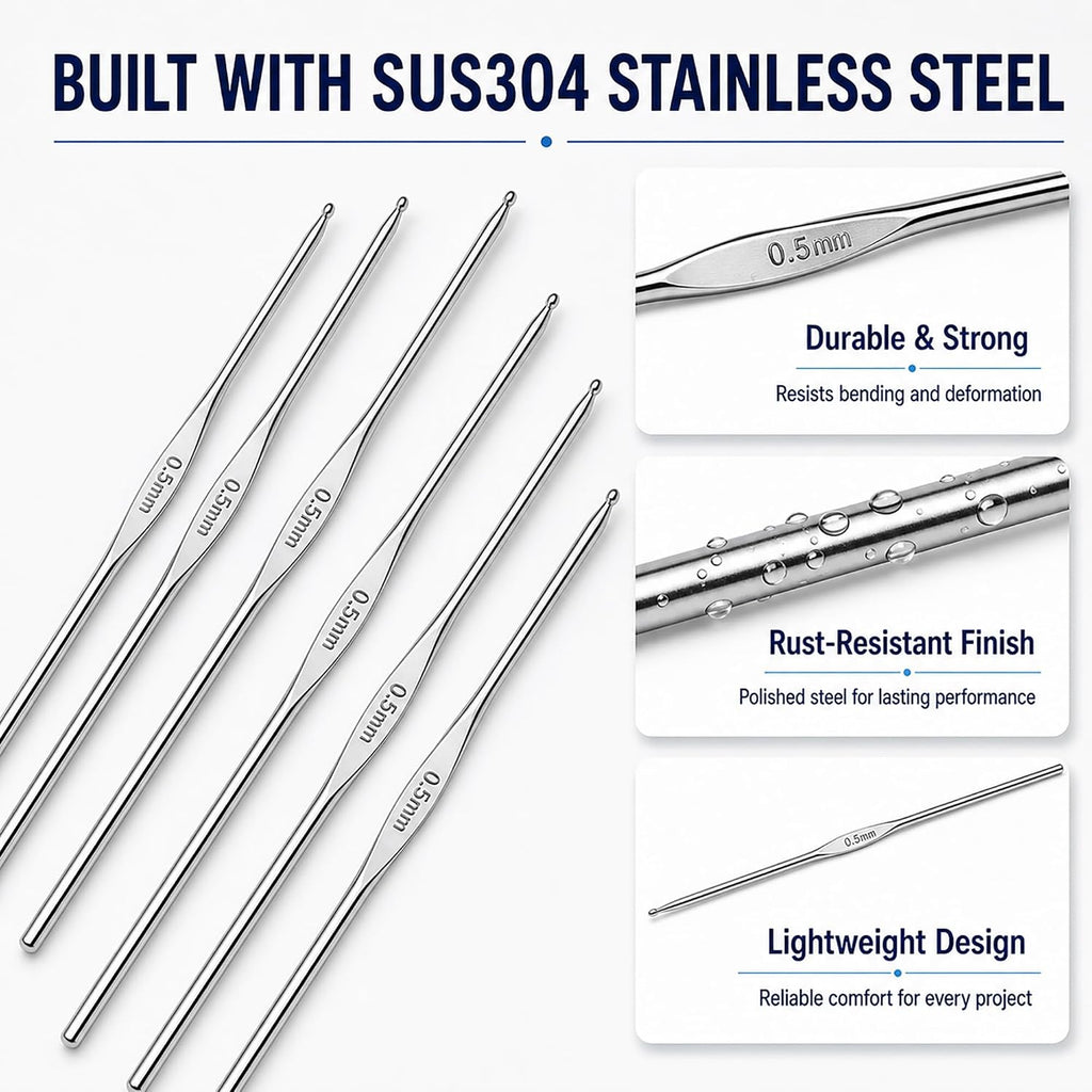 GLRXMX Stainless Steel Crochet Hooks 1.4mm US Size 9 Knitting Needles