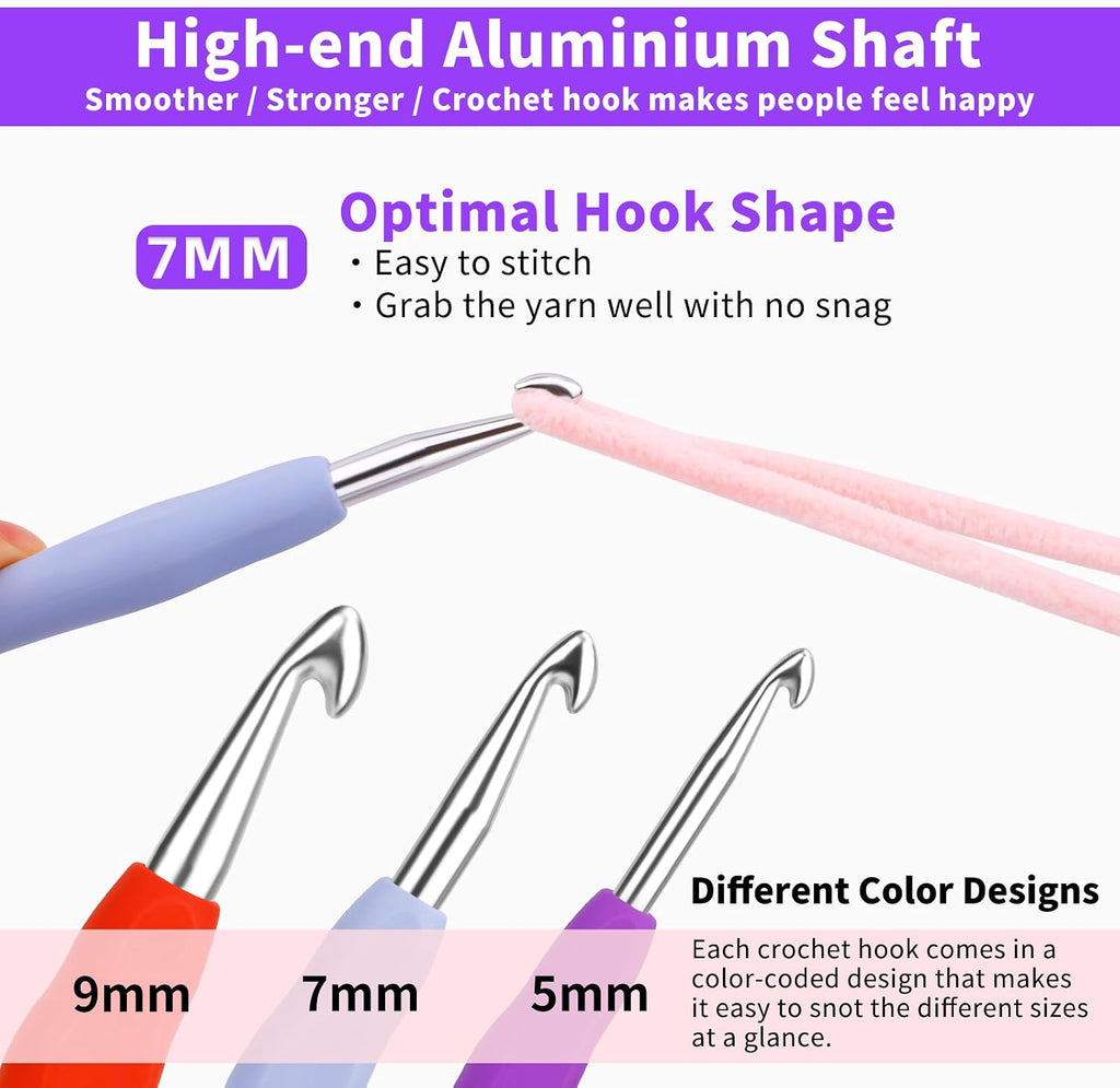 Iuuidu 3PCS Crochet Hooks 5.0/7.0/9.0mm Crochet Hooks for Arthritic