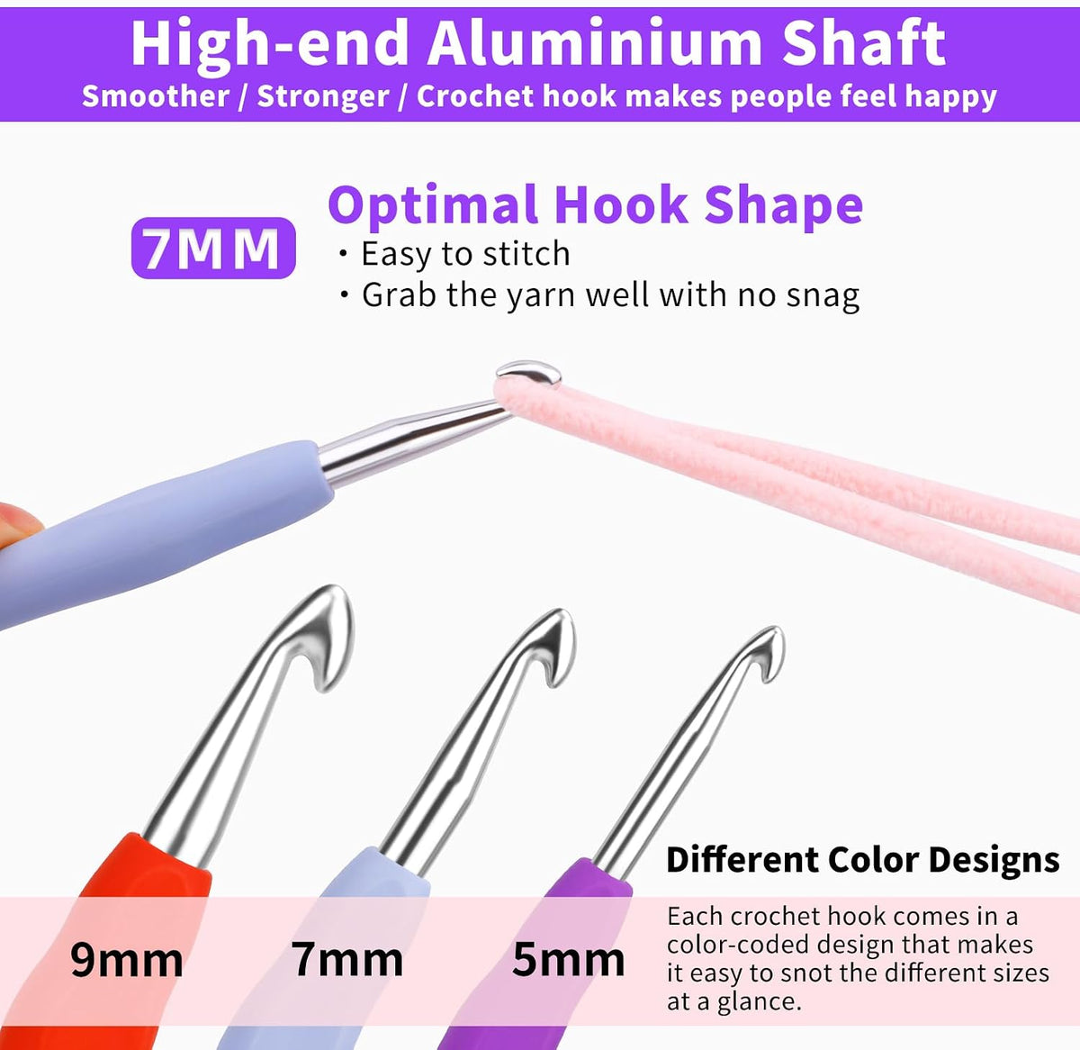 Iuuidu 3PCS Crochet Hooks 5.0/7.0/9.0mm Crochet Hooks for Arthritic