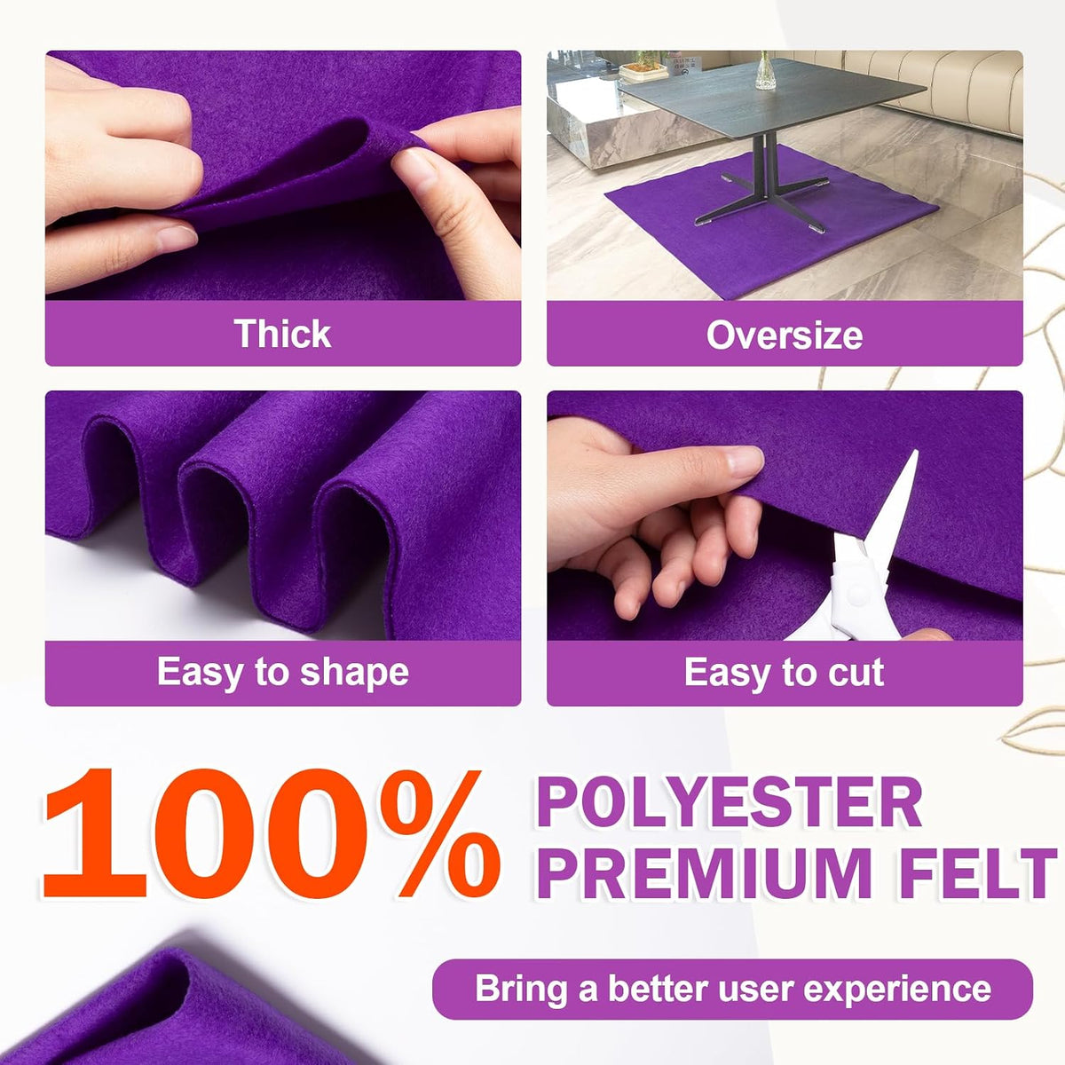 XSEINO Purple Felt Fabric 180" X 36 "(5 Square Yards), 1.4 mm Thick