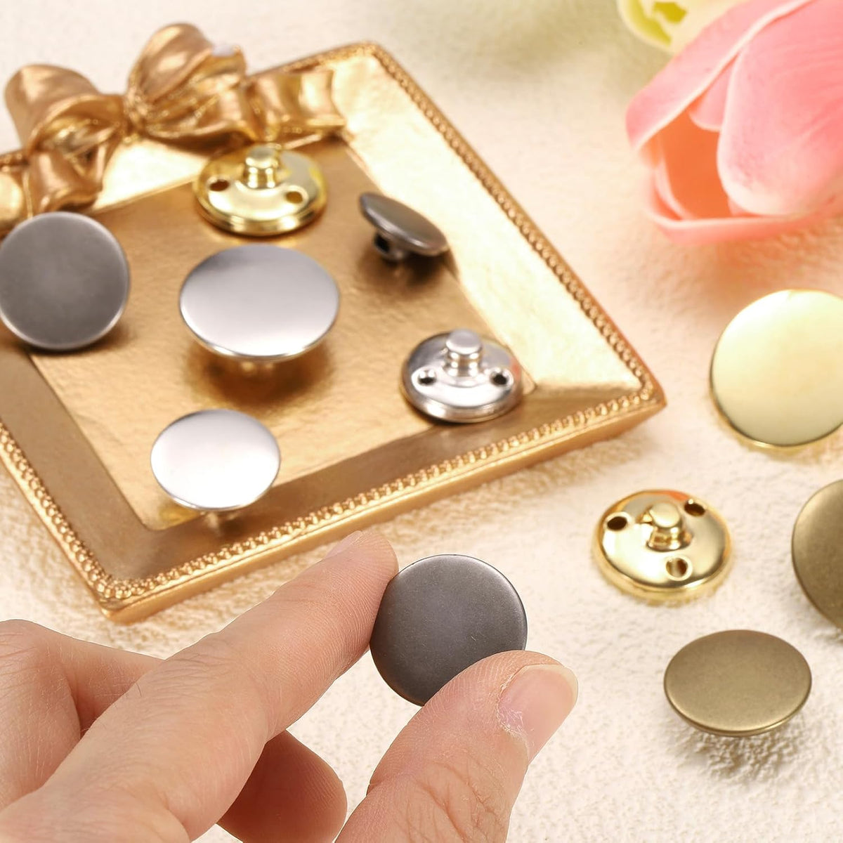 HARFINGTON 14pcs Metal Round Buttons 15mm/20mm Brass Sewing Craft