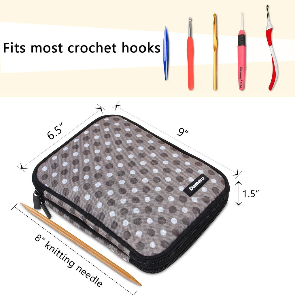 Damero Crochet Hook Case Organizer Empty, Large, Gray Dots