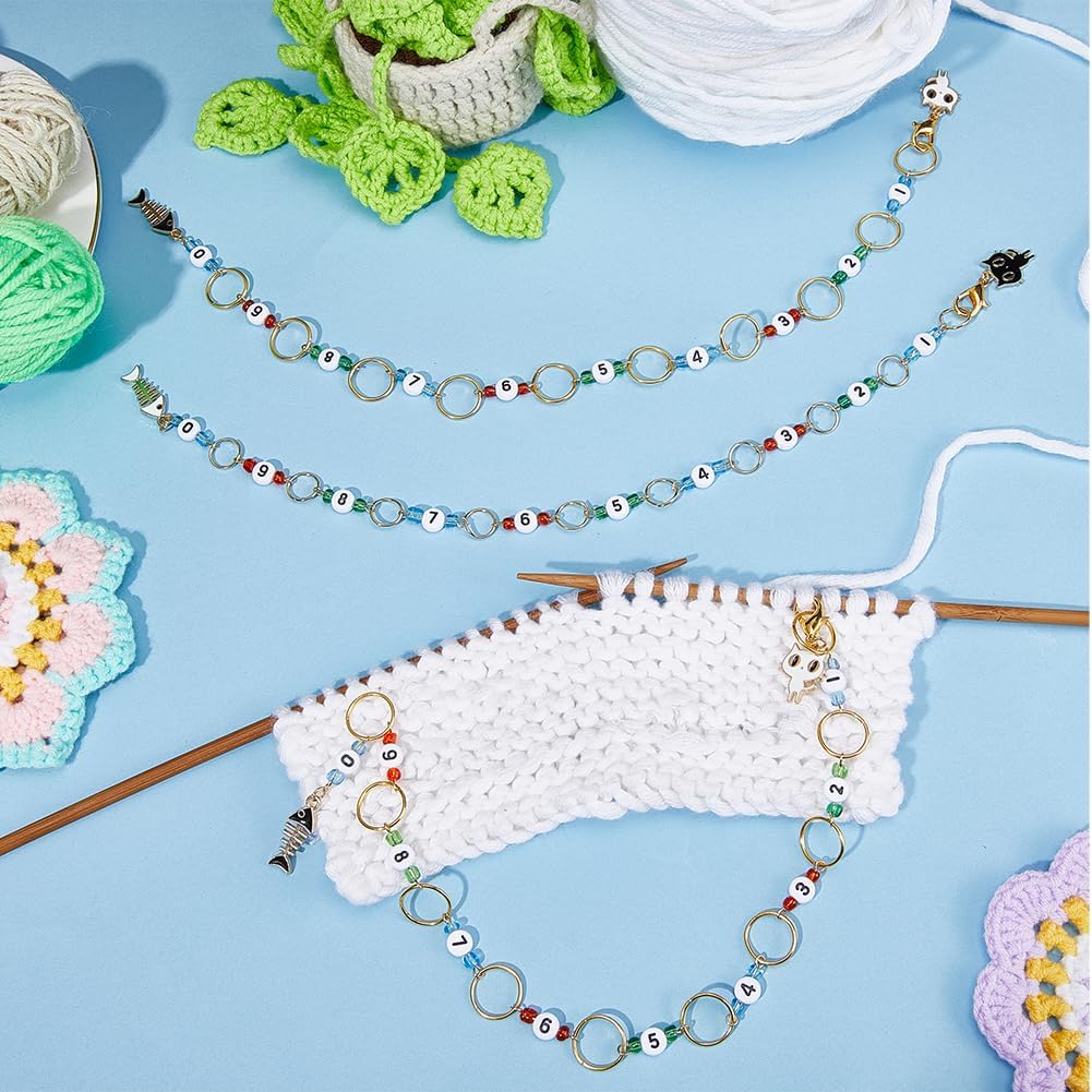 SUNNYCLUE 1 Box 6Pcs Knitting Row Counter Chains Number 0~9 Beads