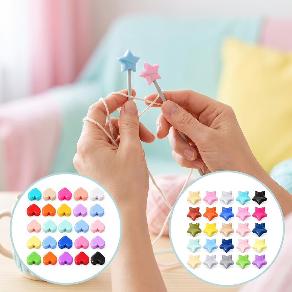 Xinjoduz 50 PCS Star Heart Knitting Needle Stoppers Fit 3mm-9mm