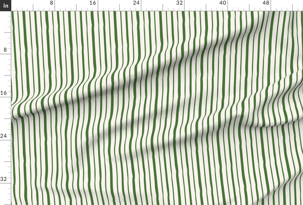 Spoonflower Fabric Green Stripe Cream Simple Hand on Essex Linen