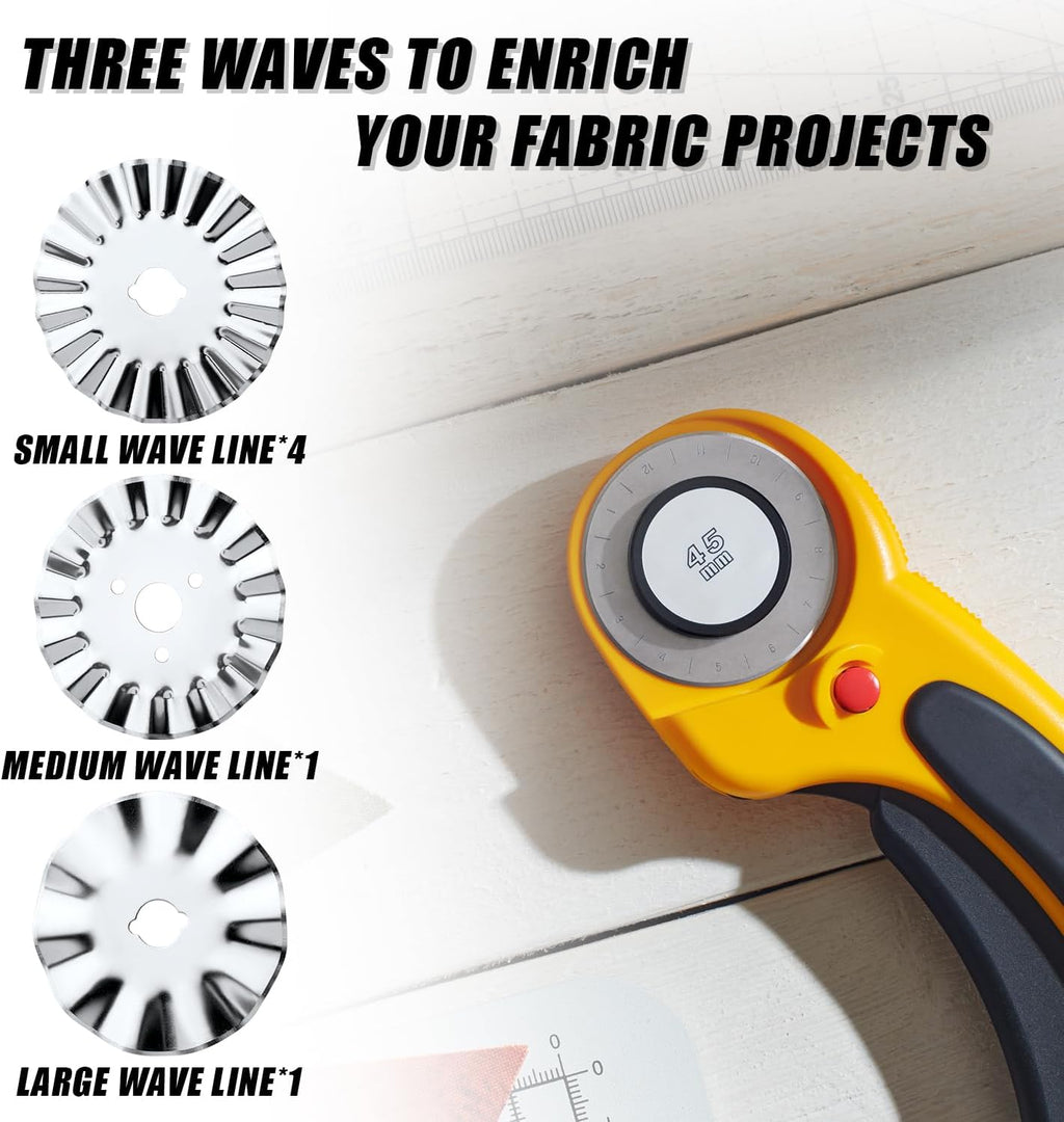 6pcs 45mm Pinking Rotary Cutter Blades, Wave Rotary Cutter Blades