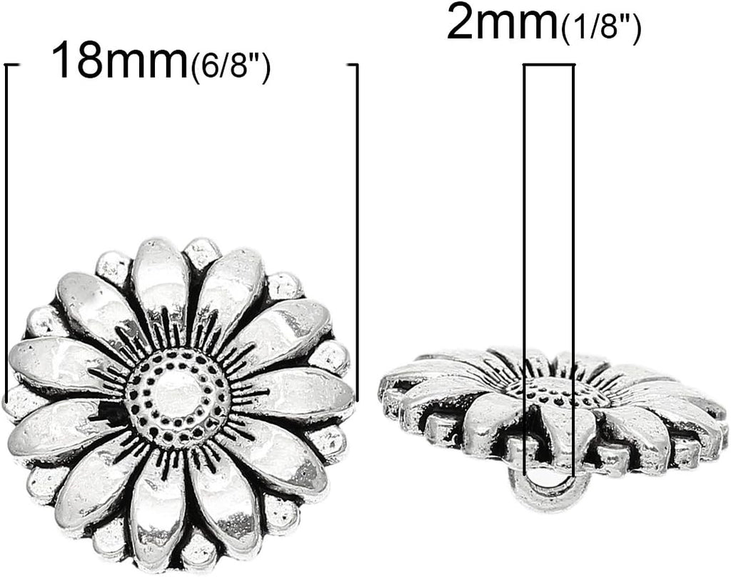 PEPPERLONELY Brand 10PC Antiqued Silver Flower Scrapbooking Metal