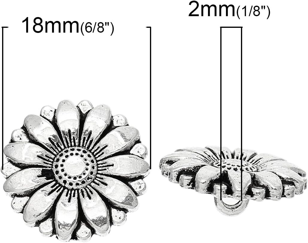 PEPPERLONELY Brand 10PC Antiqued Silver Flower Scrapbooking Metal