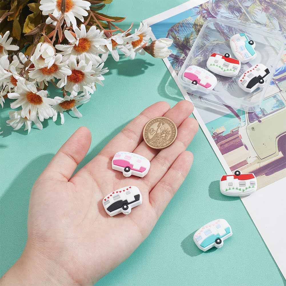 NBEADS 8 Pcs Knitting Needle Stoppers, 4 Colors Campervan Needle Point