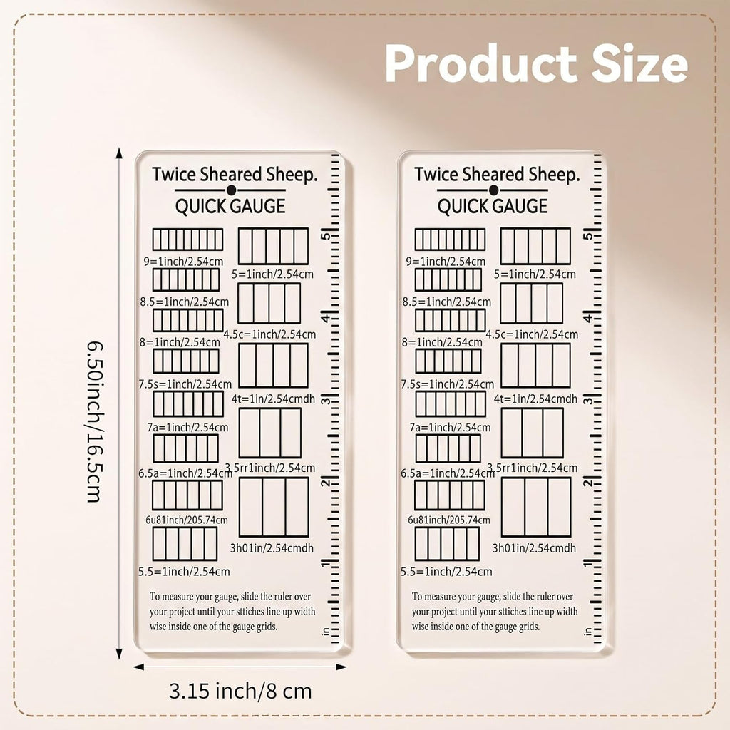 2Pcs Quick Gauge Ruler for Knitting Crochet, Knitting Gauge Measuring