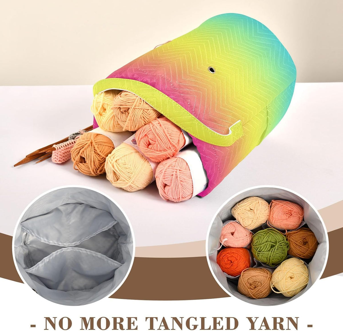 YETTASBIN Gradient Color Yarn Storage Bag, Large Crochet Knitting Bag